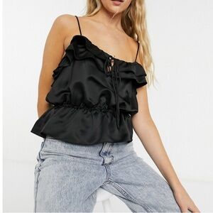 Topshop Ruffle Detail Black Cami Blouse Size 6